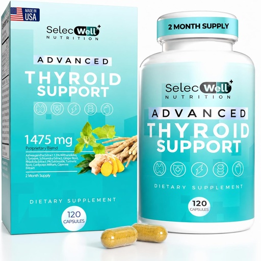 [BRSRAGIKCABQI2D2] Advanced Thyroid Support, 2 Month Supply – Supports Energy, Focus & Hormone Balance – with Iodine, Selenium, Ashwagandha & L-Tyrosine (Vegetarian, Non-GMO)