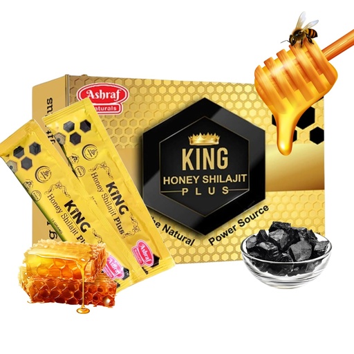 [BRSRAYYDAB6WGADZ] Ashraf Naturals King Honey Shilajit Plus - Premium Honey & Himalayan Shilajit Blend kasviperäisiä uutteita, luonnon energiaa ja elinvoimaa tukea, 15 pussia x 15g