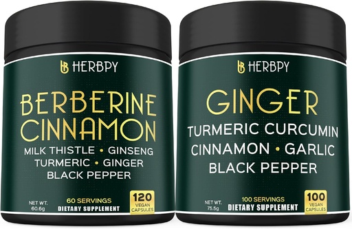 [BRSRA2YCAAPR63DZ] Bundle 7in1 Berberine HCl & 5in1 Ginger Supplement - Support Immune, Digestion and Heart Health