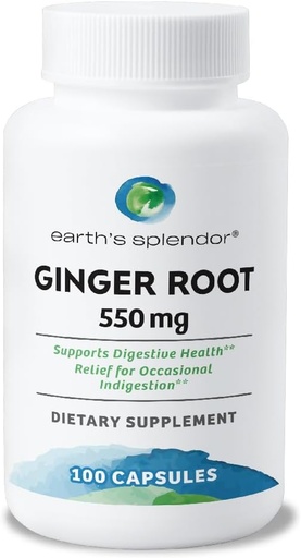 [BRSROAAFOUIROCLD] Zemljin Splendor Ginger Root 550 mg dodatek za moške in ženske, podpira prebavno zdravje, brez umetne barve ali konzervansov (550 mg, 100 kapsul)