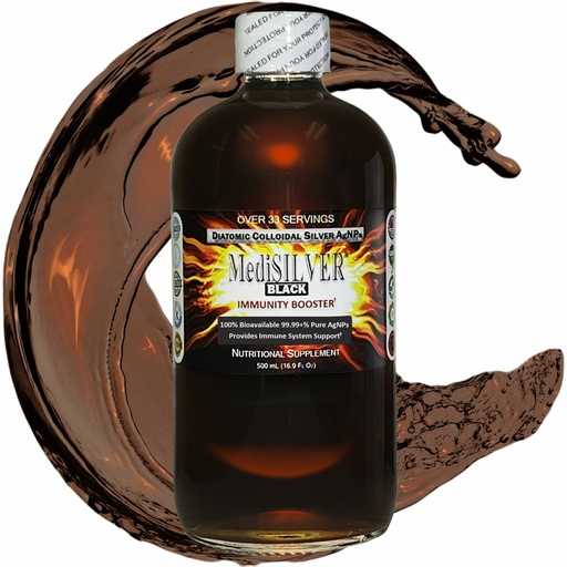 [BRSW2BI7OYMROCLK] MediSILVER Black Immunity Booster Diatomic True Colloidal Silver AgNP Nutrient - 500 mL in Clear Glass Bottle
