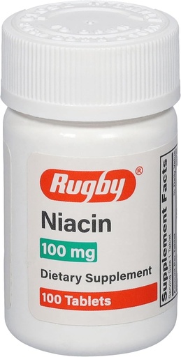 [BRSWIZQMAENBEFDK] Rugby Niacin 100mg - Niacin Tablets with Calcium - Dietary Supplement - 100 Count