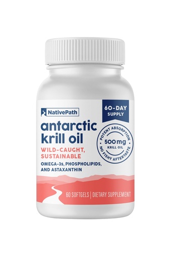 [BRSRAFL5PIBGYE3B] NativePath Antarctic Krill Oil - Wild-Caught Omega 3 Krill Oil 500mg Softgels with EPA, DHA and Astaxanthin - Supplement for Joint, Heart, Brain and Immunity - 60 ct - No Fishy Aftertaste