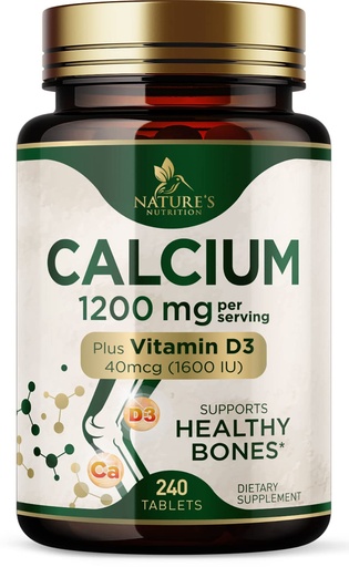[BRSROYICOIMBU3D4] Calcium 1200 mg with Vitamin D3 - Per Serving - Bone Health Supplement - Vitamin D & Calcium Supplements for Women & Men - Bone Strength Support - Natural Calcium Pills - Bottled in USA - 240 Tablets