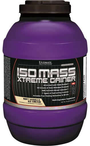 [BRSWIEIYOQAAG2T2] Ultimate Nutrition ISO Mass Xtreme Gainer, Weight Gainer Protein Powder with Creatine, 60 Grams of Protein, Whey Isolate Protein Powder for Lean Muscle Gain, 10 LBS with 30 Servings, Vanilla Ice Cream
