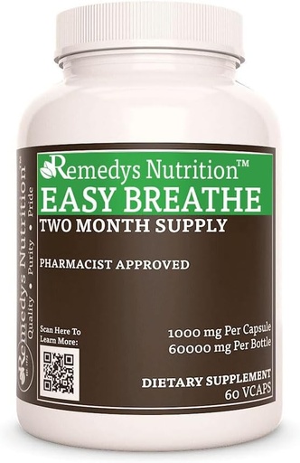 [BRSW22YKAQFQYADV] Remedy's nutrition Easy Breathe | 1,000 mg, 60 Vegan Capsules Proprietary Herbal Dietary Supplement | Two Month Supply