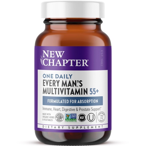 [BRSWECQOAB6RQFDZ] New Chapter Men's Multivitamin 50 Plus for Brain, Heart, Digestive, Prostate & Immune Support with 20+ Nutrients + Astaxanthin - Every Man's One Daily 55+, Gentle on The Stomach - 72 ct
