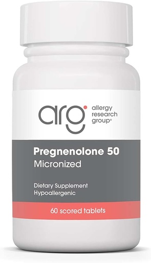 [BRSWIYQ6OMFBSETI] Allergy Research Group Pregnenolone Supplement - Progesterone Supplements 50mg, Hormone & Stress Support, Made from Non-GMO Wild Yam, Micronized Lipid Matrix, Plant-Sourced, Scored Tablets - 60 Count
