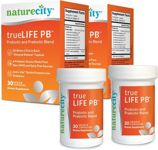 [BRSWGYABDNYB6AL6] NatureCity True-Life-PB 선반 여성과 남성을위한 안정 혼합 프리 바이오 틱스 및 프로 바이오 틱 - 여성과 남성을위한 소화 Gut 건강 보조제 - Dairy Free - (60 Veggie 캡슐)