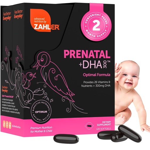 [BRSWKGIQAEGAAEY7] Zahler Prenatal +DHA 300 - Prenatal Vitamin with Methylated Folate & DHA for Pregnant Women - Support for Mom & Baby - Kosher, Gluten Free, Dairy Free - 120 Softgels