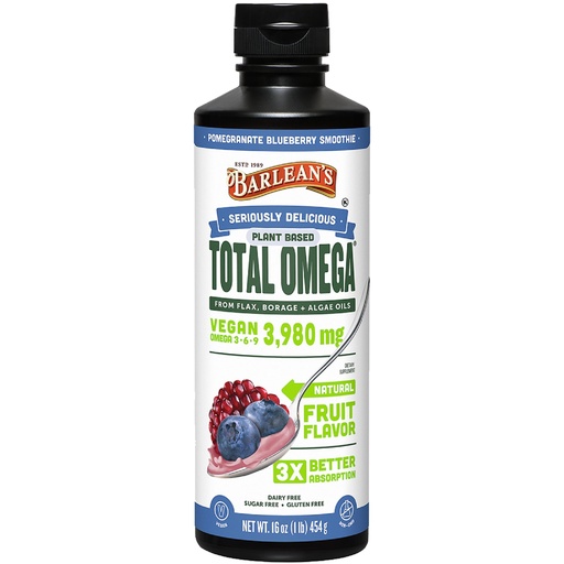 [BRSWIYA7B4JWYHLY] Barlean's Vegan Omega 3 6 9 Flaxseed, Borage and Algae Oil Liquid Supplement, Pomegranate Blueberry, 3,980 mg GLA, EPA and DHA Fatty Acid, Vegan, 16 oz