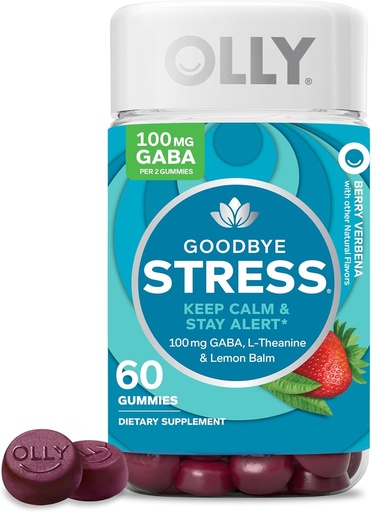 [BRSRMHYZBUNBUELJ] OLLY Goodbye Stress Gummy, GABA, L-Theanine, Lemon Balm, Stress Relief Supplement, Berry - 60 Count