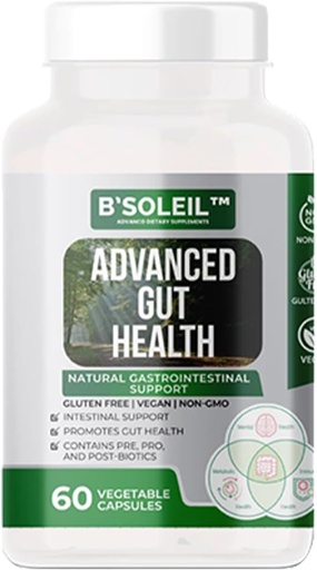 [BRSRAZQ3PN7AKALF] B’SoleilTM Advanced Gut Health Probiótico - Pré, Pro & Pós Biotics - Suporte Gastrointestinal Natural - 60 Cápsulas Vegetais - Gluten Free, Vegan & Non-GMO Probióticos Saúde Genuína - 25 Bilhões UFC
