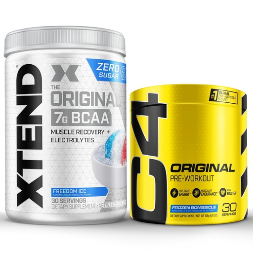 [BRSROHAYPMARUCTV] Cellucor Pre Workout & BCAA Bundle, C4 Original Pre Workout Powder, Frozen Bombsicle, 30 Servings + XTEND BCAA Powder, Freedom Ice, 30 Servings