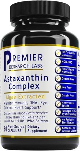 [BRSW2YDYCV6QEGQ7] Premier Research Labs Premier Astaxanthin Complex - Astaxanthin Supplements, Astaxanthin 4mg per Capsule, Sourced from Algae, Antioxidant Support for Women & Men - 60 Vegetarian Capsules