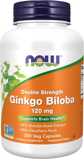 [BRSWIY32BQMB6CLK] NOW Supplements, Ginkgo Biloba 120 mg, Double Strength, Non-GMO Project Verified, 200 Veg Capsules