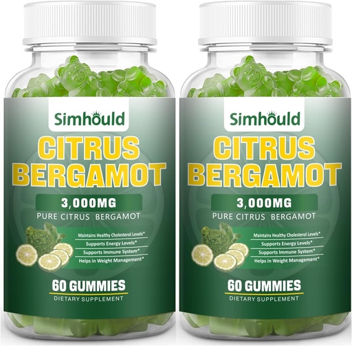 [BRSRAEABA4DW2CLF] 2 Pack Citrus Bergamot Gummies -3000MG Citrus Bergamot Extract Cholesterol Lowering Supplement for lmmune Support Healthy Anti-Aging, Hight Cholesterol Vegan Gummy 120 Counts Lime Flavor