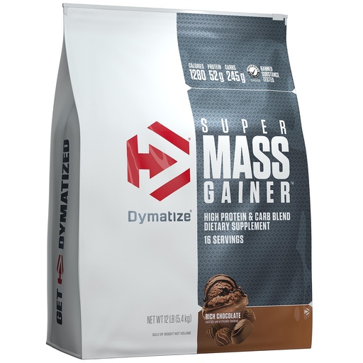[BRSWICQYAV7BUHQ5] Dymatize Super Mass Gainer Protein Powder, Rich Chocolate, 52g Protein, 1g Creatine, 1280 Calories, 10.7g BCAAs, 245g Carbs, Contains Whey Protein Powder, Isolate, and Casein (16 Servings)
