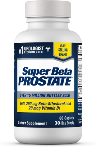 [BRSWKHYRBMMRUGTB] SUPER BETA PROSTATE Support Supplement for Men's Health - Reduce Bathroom Trips, Promote Sleep, Better Bladder Emptying & Healthy Prostate, Beta Sitosterol - 60 Count (Pack of 1)