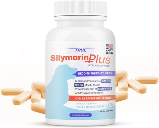 [BRSRAGQ6AEDQ4ET3] Liver Support & Health Supplement for Large Dogs - (Milk Thistle Dogs) Silymarin & Silybin Formula (Same), S-Adenosylmethionine, 30 טבליות עבור Liver Detox & תמיכה לכלבים