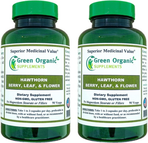 [BRSRMYDQOABQ43LF] Green Organic Supplements Hawthorn Berry Capsules, Leaf, Flower, Hawthorn Supplements Contains 90 Capsules, Natural Hawthorn Herbs for Cardiovascular Health & Natural Heart Care (Pack of 2)