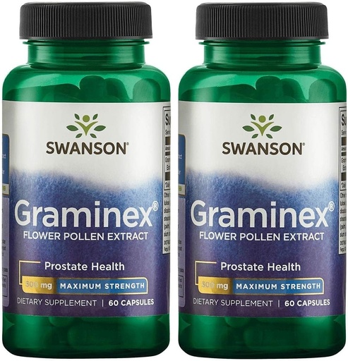 [BRSWGFD2OF7GGF3K] Swanson Maximum Strength Graminex Flower Pollen Extract - Supports Prostate Health, Urinary Tract Function, and Kidney Health - Mens Health Supplement - (60 Capsules, 500mg Each) (2 Pack)