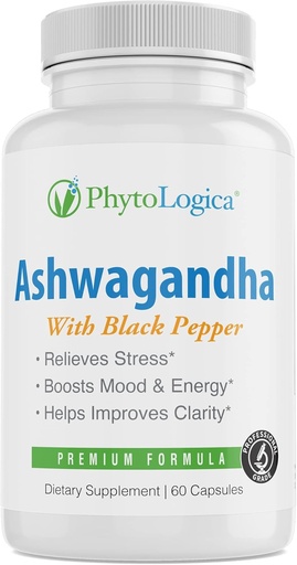 [BRSW2CQ3OAGQECI6] Organic Ashwagandha Capsules with Black Pepper, Supports Hormones, Non-GMO, Gluten-Free, Vegan, Natural, 60 Capsules