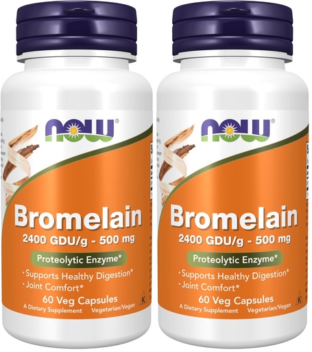 [BRSROYYPDN4BS2QY] NOW Foods Supplements, Bromelain (Natural Proteolytic Enzyme) 2,400 GDU/g - 500 mg, Natural Proteolytic Enzyme*, 60 Veg Capsules (Pack of 2)