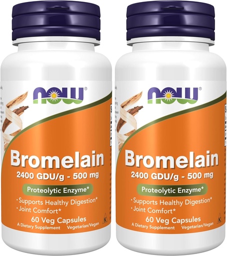 [BRSROYYPDN4BS2QY] NOW Supplements, Bromelain (Natural Proteolytic Enzyme) 2,400 GDU/g - 500 mg, Natural Proteolytic Enzyme*, 60 Veg Capsules (Pack of 2)