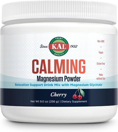 [BRSROGL4OQGRACQ2] KAL Calming Magnesium Powder - Cherry Flavor Magnesium Supplement - High Absorption, Relaxation Support, No Añadido Sugar, Vegan, Gluten Free, Made Without Soy - 40 Servings, 9 oz