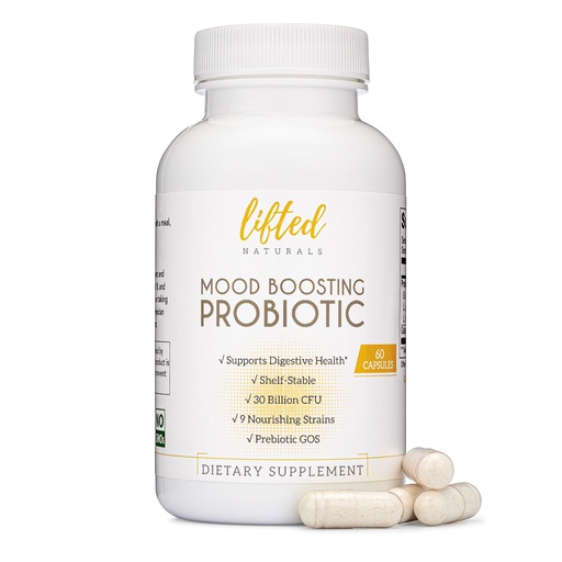 [BRSWGYYFPMGWAHL4] Lifted Naturals Mood Boosting Probiotic 30 Billion CFU - Mood Support Supplement, Prebiotics and Probiotics for Women & Men, Acidophilus Lactobacillus Probiotic, Shelf Stable & Non-GMO, 60 Capsules