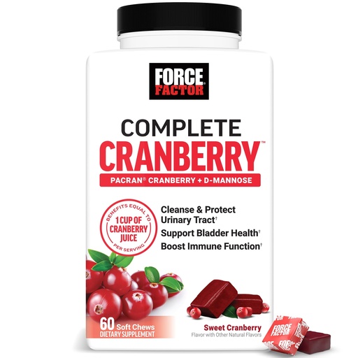 [BRSRAYYFBB6QEFD4] Force Factor Cranberry Soft Chews, Cranberry Supplement with D Mannose and Cranberry Extract to Support Bladder and Urinary Tract Health for Women, Vegan, Sweet Cranberry Flavor, 60 Soft Chews