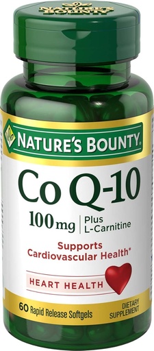 [BRSWIZQDBR7BKHTG] Nature's Bounty CoQ10, Υποστηρίζει την υγεία της καρδιάς, 100mg Plus L-καρνιτίνη, 60 Softgels