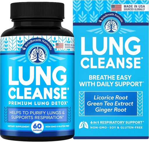 [BRSWYBANDEIGMYLK] Lung Support Supplement - Cápsulas naturais para Lung Cleanse e Detox - Made in USA - Sistema respiratório; Mucus Clear - Vegan Suplemento para Lung Detox; Suporte respiratório - 60 Cápsulas