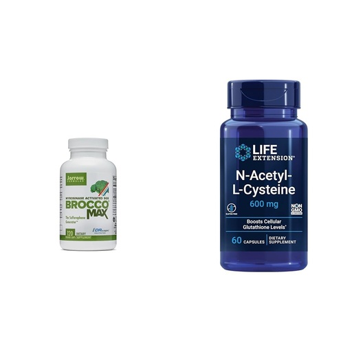 [BRSROBIPAAHBMGY4] Jarrow BroccoMax with Sulforaphane for Liver Health, 120 Delayed Release Capsules & Life Extension N-Acetyl-L-Cysteine (NAC), Immune, Respiratory, Liver Health