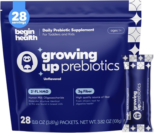 [BRSROAYEARYBS2A7] Begin Health Growing Up Prebiotics for Kids 28-Packs | Prebiotic Soluble Powder Stool Softeners and Digestive Gut Health Supplement | Ideal to Mix with Kids Daily Beverages and Soft Foods - Unflavored