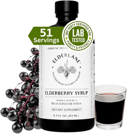 [BRSROEA3OANBGAA2] Elderberry Syrup by Elderlane - Elderberry Shots - Immune Support Supplement for Kids & Adults - Immune Boosters - Natural Immunity Booster - Made with Honey & Elderberries - Gluten-Free - 8.5 Fl Oz