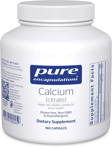 [BRSWIY36OEIQCDTY] Pure Encapsulations Calcium (Citrate) - תוספת עבור העצם, שיניים, קולון, ו- Cardiovascular Health Support * - עם Premium Calcium Citrate - 180 קפסולות