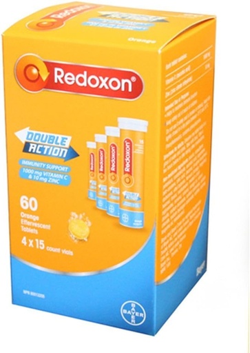 [BRSWIBL7PJYGODI7] Redoxon Double Action Orange Effervescent Tablets, 1000mg Vitamin C & 10mg Zinc, 4x15 vials