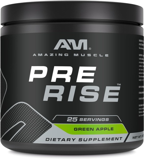 [BRSRAGLQCV5WKAIU] Amazing Muscle Pre Rise | Pre-Workout Powder Supplement with Caffeine & Beta-Alanine for Men & Women | 25 Servings (25 Servings, Green Apple)