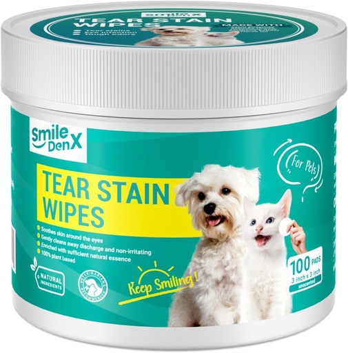 [BRSRAGLRCQCAMFDP] Dog Eye Wipes, Gentle Eye Wipes for Dogs & Cats, Pet Eye Cleaner Wash Removes Discharge, Crust, Debris, and Gunk (100, Unscent)