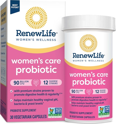 [BRSWIEIKAADR2CTY] Renew Life Women's Probiotic Capsules, Supports pH Balance for Women, Vaginal, Urinary, Digestive and Immune Health, L. Rhamnosus GG, Dairy, Soy and Gluten-Free, 90 Billion CFU - 30 Ct