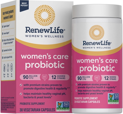 [BRSWIEIKAADR2CTY] Renew Life Women's Probiotic Capsules, Supports pH Balance for Women, Vaginal, Urinary, Digestive and Immune Health, L. Rhamnosus GG, Dairy, Soy and Gluten-Free, 90 Billion CFU - 30 Ct