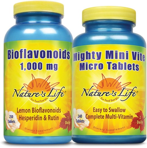 [BRSW2YYOOB5RQD3B] Nature's Life Lemon Bioflavonoids 1000mg & Mighty Mini Vite Bundle | Immune & Overall Health Support | 250ct, 240ct