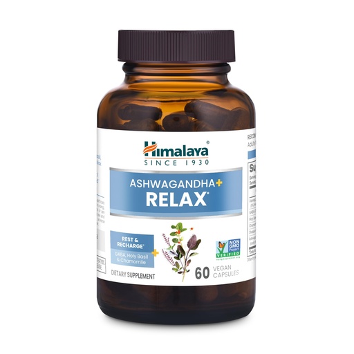 [BRSW22Q3AF7A2HQ6] Himalaya Ashwagandha+ Relax, with GABA, Holy Basil & Chamomile for Reset, Relaxation & Stress Relief, Vegan, Gluten Free, 540 mg, 60 Vegetarian Capsules, 1 Month Supply