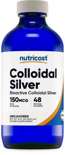 [BRSW2AQTCJ7QACTK] Nutricost Colloidal Silver 8oz - Cobalt Blue Glass Bottles, Bio-Active Colloidal Silver