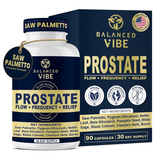 [BRSWYGAHC4HAEH3Z] Balanced Vibe 11-in-1 Prostate Supplement for Men with Saw Palmetto, Pygeum, Beta-Sitosterol & Pumpkin Seed, Supports Prostate Health, Urinary Flow & Bladder Comfort, Vegan, GMO Free, 90 Capsules