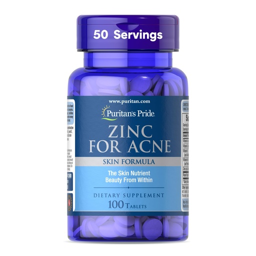 [BRSWI2T2BMEGOCLI] Puritan's Pride Zinc for Acne Skin Formula with Vitamins C, B-6, A, and E for Men and Women, Dietary Supplement for Clear Healthy Skin, Immune System, Cell Division and Growth Support, 100 Tablets