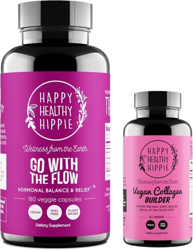 [BRSRABIRCQIQOFDP] Happy Healthy Hippie Vegan Collagen Builder & Go with The Flow Hormone Balance for Women 180 Ct