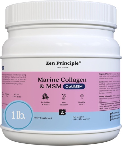 [BRSRAFDROV6A2FD7] Zen Principle Marine Collagen Peptides Powder with OptiMSM® Supplement. Clinically Tested for Skin Support. Wild-Caught Fish, Non-GMO. Container 16 oz